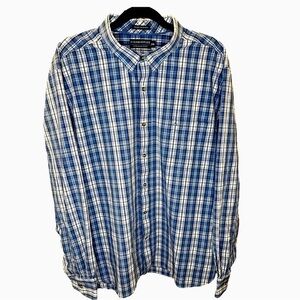 FISHHIPPIE co Blue and White Plaid Button Down Men's Shirt XXL